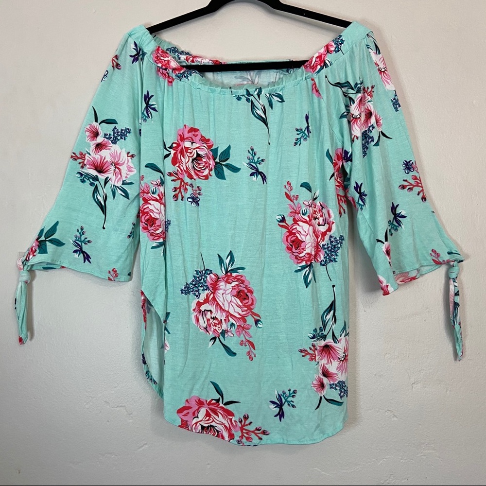 Tickled Teal S Floral Off Shoulder Top